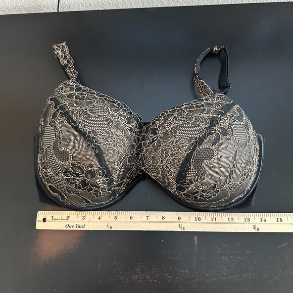 Cacique Bra 42DD Lace Floral Underwire Sexy Full Coverage Adjustable Black - Picture 5 of 5